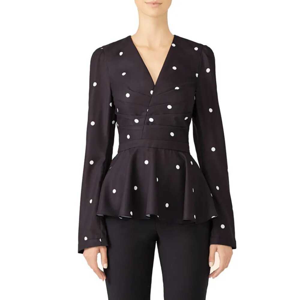 Fame & Partners Black & White Polka Dot The Chen Peplum Top 4